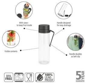 Sticla Brabantia Make&Take 1006278, 500 ml, Cu filtru, Protectie impotriva scurgerilor, Deschidere larga, Transparent/Gri inchis