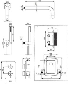 Set de Duș cu Montare Îngropată, cu BOX pentru Baterie și Pară de Duș - Finisaj: Oțel BXYZFQSM