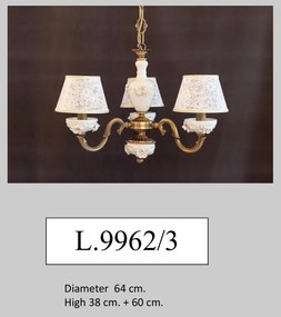 Lustra design italian cu 3 brate din alama si portelan alb 9962