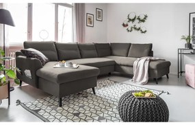 Canapea extensibilă din catifea în formă de „U” cu șezlong pe partea dreaptă Miuform Stylish Stan, gri închis