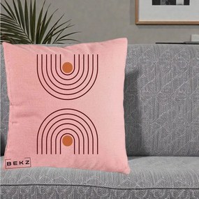 Perna Decorativa Geometric Boho Arc, 40x40 cm, Roz, Husa Detasabila, Perna Inclusa, BEKZ®