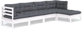 vidaXL Set mobilier grădină cu perne, 5 piese, alb, lemn de pin