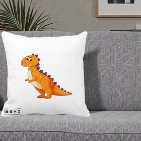 Perna Decorativa T-Rex Portocaliu, 40x40 cm, Alba Mata, Husa Detasabila, Perna Inclusa, BEKZ®