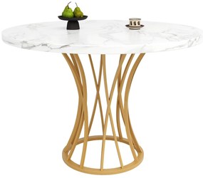 Masă rotundă pentru 4 persoane, Alb+Auriu | Aosom Romania