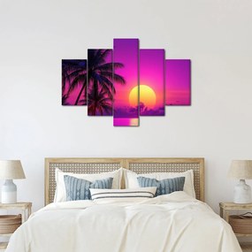 Tablou - Apus violet cu palmier (150x105 cm)