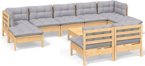 vidaXL Set mobilier de grădină cu perne gri 10 piese lemn masiv de pin