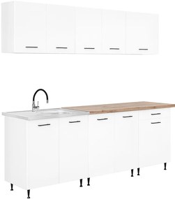 Dulap de bucătărie Primo 220 alb, blat de lucru din stejar charlestone