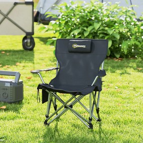 Outsunny Scaun de Camping Pliabil și Rabatabil cu Suport pentru Picioare Detașabil și Tetieră, 82x50/100x88 cm, Negru | Aosom Romania