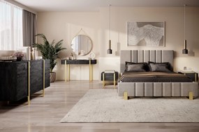 Consolă / măsuță toaletă modernă Verica 120 cm cu picioare metalice - beton negru / picioare aurii