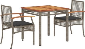 vidaXL Set mobilier de grădină cu perne, 3 piese, gri, poliratan