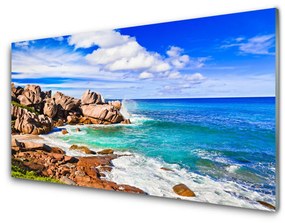 Tablouri acrilice Rocks Beach Peisaj Marea Maro Gri Albastru
