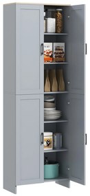 HOMCOM Dulap de bucătărie înălțime 170 cm bufet înalt cu 4 uși și rafturi reglabile, design modern, gri | Aosom Romania