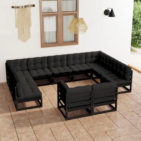 3077268 vidaXL Set mobilier grădină cu perne, 11 piese, lemn masiv de pin