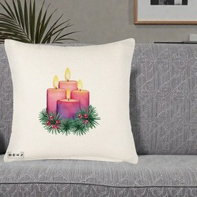 Perna Decorativa Lumanari Advent Roz-Violet, 40x40 cm, Crem Reliefat, Husa Detasabila, Perna Inclusa, BEKZ®