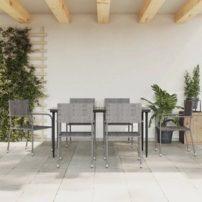 3203293 vidaXL Set mobilier de grădină, 7 piese, gri&negru, poliratan și oțel