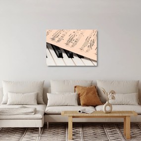 Tablou pe sticlă cu pian și notele muzicale (70x50 cm)