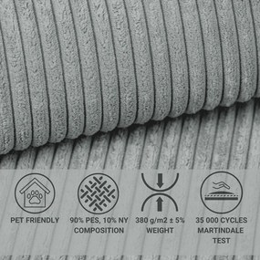 Colțar gri extensibil/cu spațiu de depozitare cu tapițerie din catifea reiată (cu colț pe partea dreaptă/în formă de ”L”) Tonga – Maison de Rêve