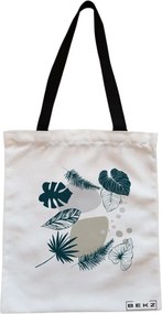 Sacosa de Panza pentru Cumparaturi, Geanta Tote, model Design Botanic, Cu fermoar, 38x34.5 cm, Alba, BEKZ®