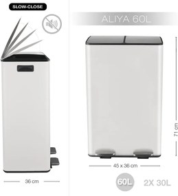 Coș de gunoi alb mat pentru reciclare/cu pedală 2x30 l din oțel Aliya – Spirella
