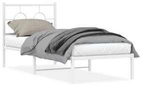 376265 vidaXL Cadru de pat metalic cu tăblie, alb, 75x190 cm