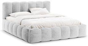 Pat matrimonial gri deschis tapițat cu spațiu de depozitare cu somieră 200x200 cm Lupine – Micadoni Home