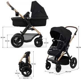 Cărucior de copii combinat 3 în 1 KINDERKRAFT MOOV 2 AIR Pure black + scaun auto MINK PRO