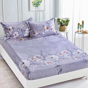 Husa de pat Cocolino cu elastic si 2 fete de perna, pat 2 persoane, lila, HCJ-80