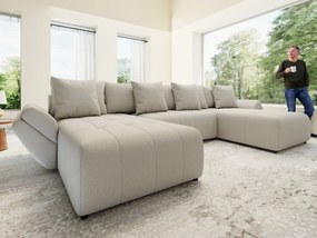 Colțar extensibil dumonde cu ladă de depozitare si sezut confortabil din spuma high-density, Berlin U Enjoy Bej 380x180 cm