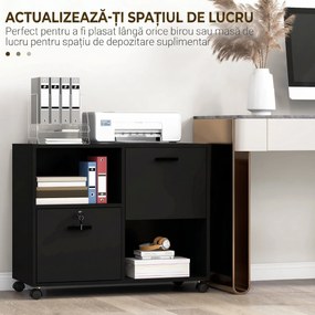 Vinsetto Dulap Mobil de Birou cu 2 Sertare pentru Dosare Rafturi Deschise PAL Manere Oțel Roti Blocare 80x40x66cm Negru | Aosom Romania