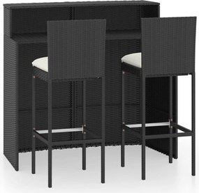 vidaXL Set mobilier bar de grădină cu perne, 3 piese, negru