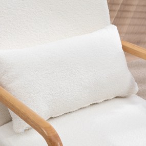 HOMCOM Fotoliu lounge, 3 perne incluse, adâncime șezut, brațe, structură lemn hevea, aspect catifea crem | Aosom Romania