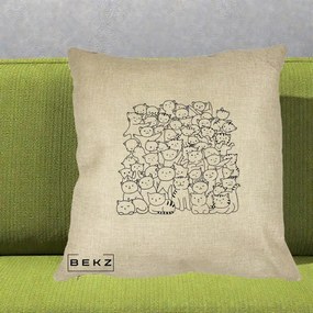 Perna Personalizata Many Cats Pattern Alb-Negru, 40x40 cm, Crem, Husa Detasabila, Perna Inclusa, BEKZ®