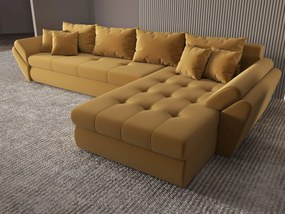Colțar extensibil dumonde cu ladă de depozitare si sezut confortabil din spuma high-density, Loana XL Royal Mustar II 335x185 cm