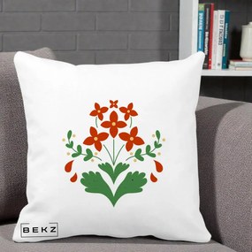 Perna Decorativa Buchet Floral Folk Rosu-Verde, 40x40 cm, Alba Mata, Husa Detasabila, Perna Inclusa, BEKZ®