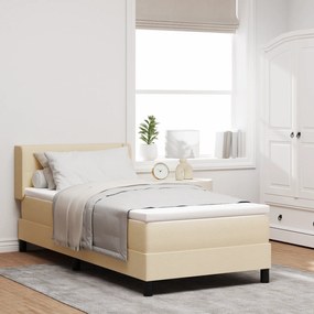 vidaXL Pat cu arcuri boxabile și saltea crem, 90 x 200 cm, material textil.