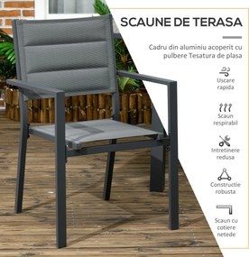 Outsunny Set de 7 Piese de Grădină din Aluminiu cu Masă Extensibilă și 6 Scaune cu Șezut din Plasă Respirabilă, 210x90x75 cm, Gri | Aosom Romania