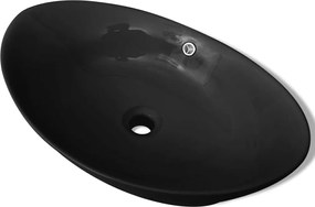vidaXL Chiuvetă ovală cu preaplin, negru, 59 x 38,5 cm, ceramică de lux