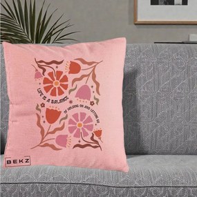 Perna Decorativa Life is a Balance Floral, 40x40 cm, Roz, Husa Detasabila, Perna Inclusa, BEKZ®