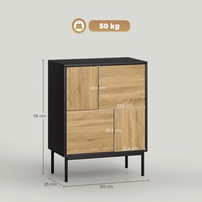 HOMCOM Bufet living mobilier de depozitare dulap de bucătărie uși cu deschidere prin apăsare și 4 compartimente stil modern 60 x 35 x 78 cm, negru | Aosom Romania