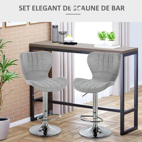 HOMCOM Set 2 Scaune de Bar Rotative cu Înălțime Reglabilă, Tetieră pentru Picioare și Spătar, 47x51,5x111,5 cm, Gri | Aosom Romania