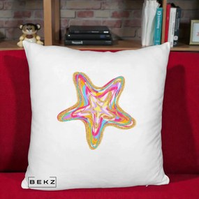 Perna Decorativa Stea de Mare Neon Curcubeu, 40x40 cm, Alb Pufos, Husa Detasabila, Perna Inclusa, BEKZ®