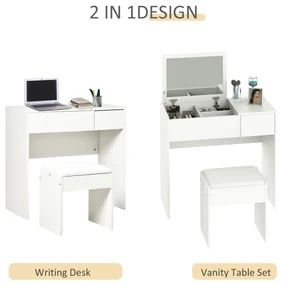 HOMCOM Set Mobilier pentru Toaletă cu Oglindă, Taburet și Sertar, Design Elegant, Masa Consola Alb | Aosom Romania