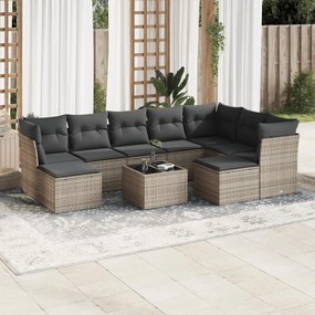 3250419 vidaXL Set mobilier de grădină cu perne, 10 piese, gri, poliratan