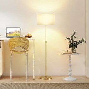 HOMCOM Lampă de podea cu telecomandă, reglabilă pe înălțime, abajur din stofă, suport metalic, luminozitate reglabilă, comutator de picior, culoare auriu | Aosom Romania