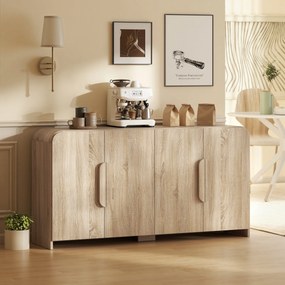 HOMCOM Comodă pentru Bucătărie, Mobilă cu Uși Soft-Close, Colțuri Rotunjite, Rafturi Reglabile, Stil Modern, Comodă pentru Living, Sufragerie, 157,4x39x82cm, Lemn Natural | Aosom Romania