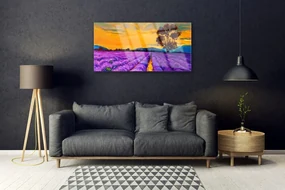 Tablou pe sticla Câmp Peisaj Violet Galben Maro