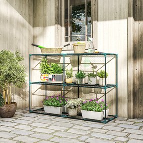 Outsunny Suport Vertical pentru Plante cu 3 Niveluri din Oțel și Plastic, Suport Ghivece pentru Interior și Exterior, Grădină, Balcon, 143x48x100 cm, Verde Închis | Aosom Romania