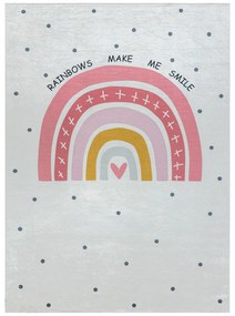 BAMBINO 47810 covor lavabil Curcubeu, puncte pentru copii anti-alunecare - alb / roz