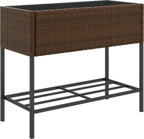 vidaXL Jardinieră de grădină cu raft, maro, poliratan