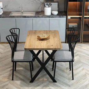 Set masa cu 4 scaune metal, Amsterdam Homs, nuc/negru 70 x 110 cm
